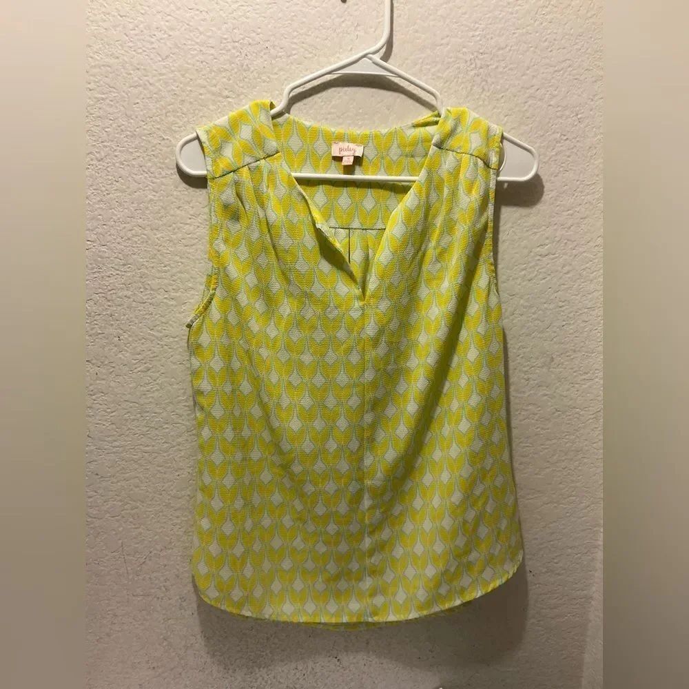 Pixley Yellow Geometric Tank Blouse Size Small